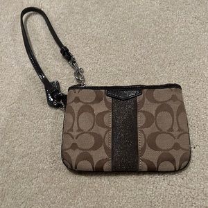 Brown and Tan Coach Wristlet